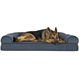 Furhaven Pet Dog Bed - Orthopedic Faux Fleece and Chenille Soft Woven Traditional Sofa-Style Living Room Couch Pet Bed with Removable Cover for Dogs and Cats, Orion Blue, Jumbo