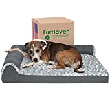 Furhaven Pet Dog Bed - Deluxe Orthopedic Two-Tone Plush and Suede L Shaped Chaise Lounge Living Room Corner Couch Pet Bed with Removable Cover for Dogs and Cats, Stone Gray, Large