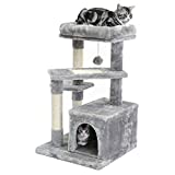 SUPERJARE Cat Tree with Extra Scratching Board & Posts, Kitten Tower Center with Plush Perch and Dangling Ball, Pet Play Condo Furniture - Gray