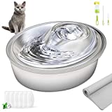 ORSDA Cat Water Fountain Stainless Steel, Pet Fountain Dog Water Dispenser, 67oz / 2L Ultra-Quiet Automatic Cat Drinking Fountains with 6 Replacement Filters & 1 Silicone Mat for Cats, Small Dogs
