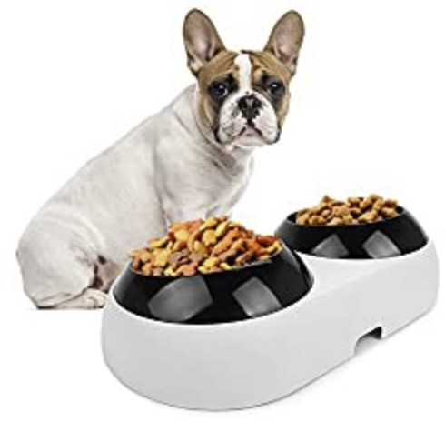Slanted Dog Bowl for Bulldogs,French Bulldog Bowl,Double Food Water Bowls for Flat-Faced Dogs & Cats,BPA Free Tilted Plastic Feeding Raised Bowls,Non-Skid Slope Base Stand & Non-Spill Pet Feeder Dish