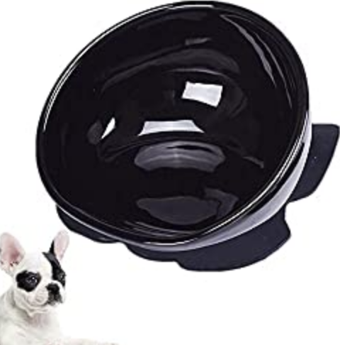 JYHY Bulldog Bowl Ceramic Dog Food Bowl - Dog Cat Dish Wide Mouth Dog Bowl Pet Sterile Tilted Pet Feeder with Anti-Skid Rubber Mat,Black