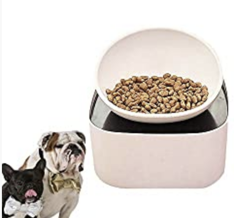 French Bulldog Food Bowl- pet Bowl with Food Storage Containers, Raised Dog&Cat Bowl, Non-Slip, Slanted Dog Cat Bowl, White
