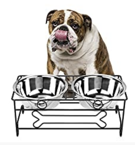 VIVIKO Bone Style Pet Feeder for Dog Cat, Stainless Steel Food and Water Bowls with Iron Stand (Large)